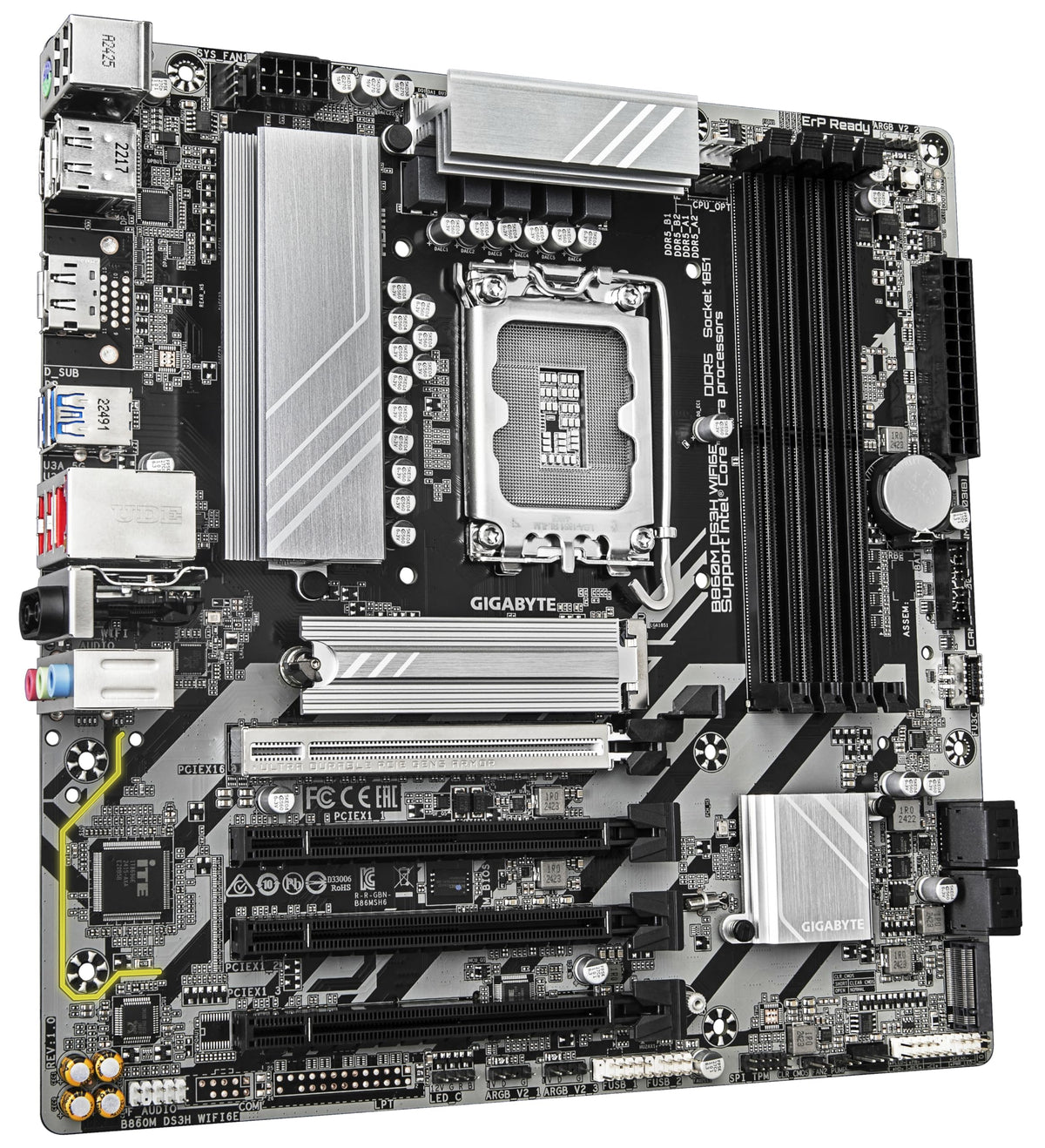 Placa de bază GIGABYTE B860M DS3H WIFI6E - procesoare Intel Core Ultra, VRM cu 5+1+2+1 faze, până la 9066MHz DDR5, 1xPCIe 5.0 + 1xPCIe 4.0 M.2, LAN 2,5 GbE, WiFi 6E, USB 3.2 Gen 2