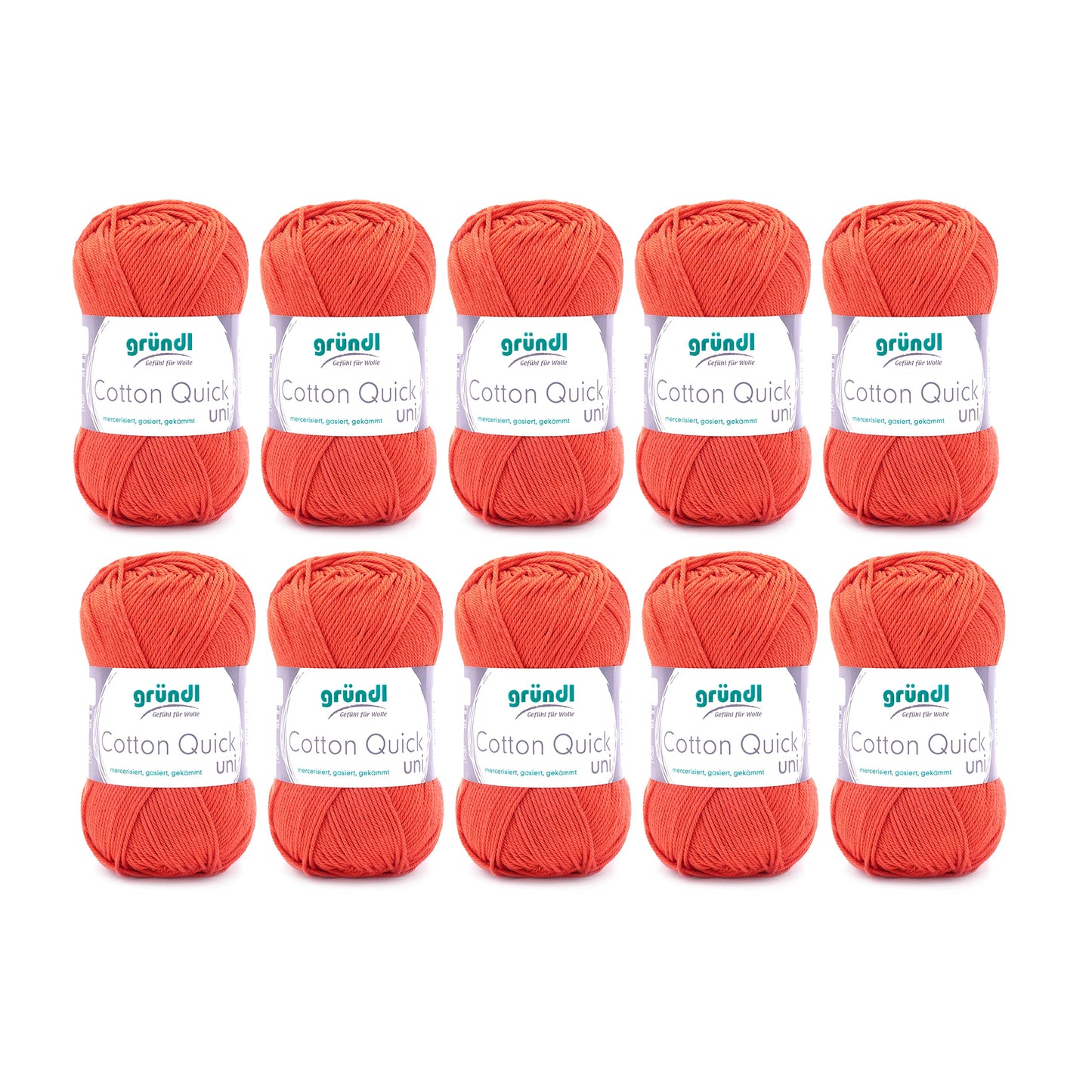 Gründl Wolle Cotton Quick uni - thin wool for crocheting - knitting yarn - crochet yarn - shiny and skin-friendly - 100% cotton - 10 balls 50 g / 125 m - needle size 3-4 - orange - 865-119