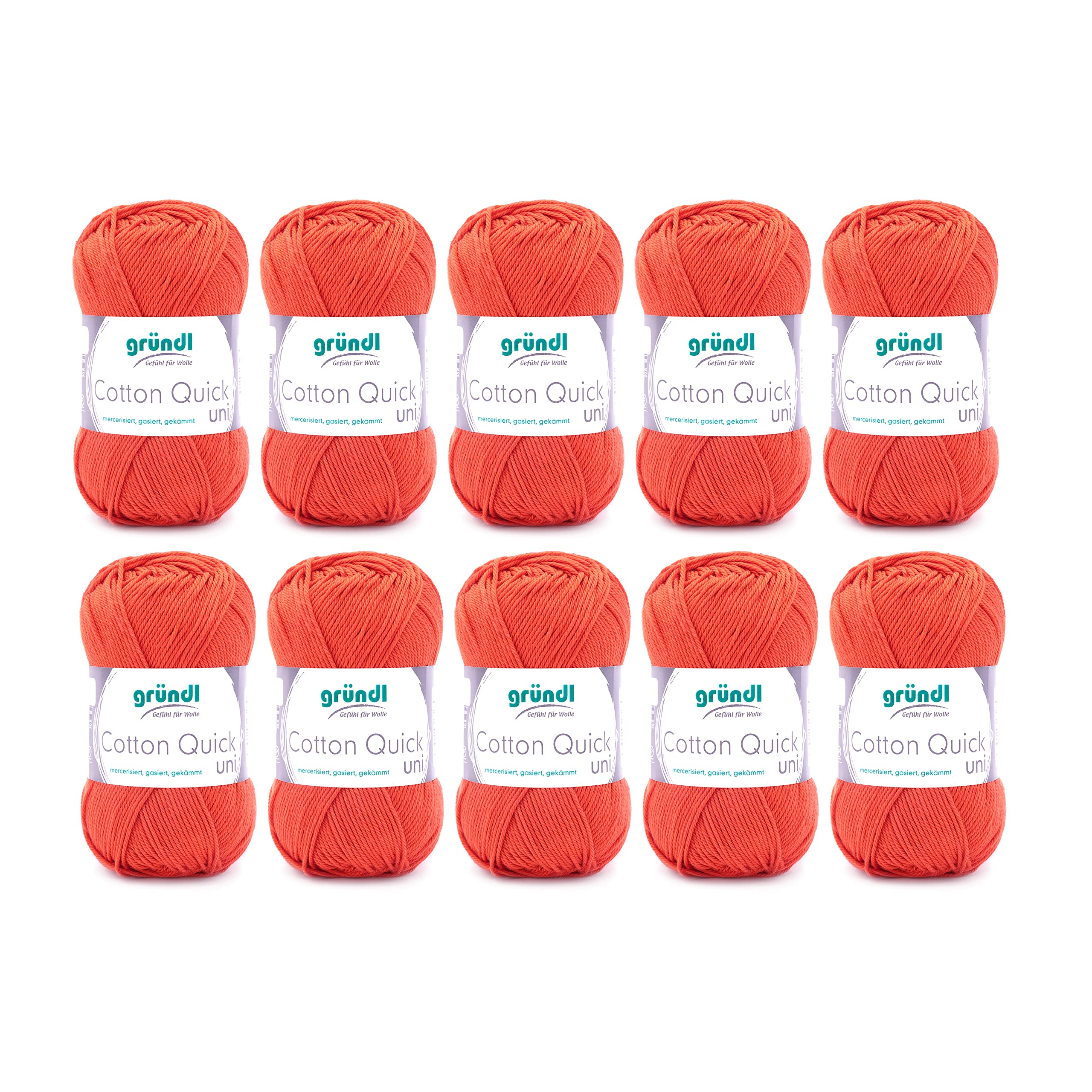 Gründl Wolle Cotton Quick uni - thin wool for crocheting - knitting yarn - crochet yarn - shiny and skin-friendly - 100% cotton - 10 balls 50 g / 125 m - needle size 3-4 - orange - 865-119