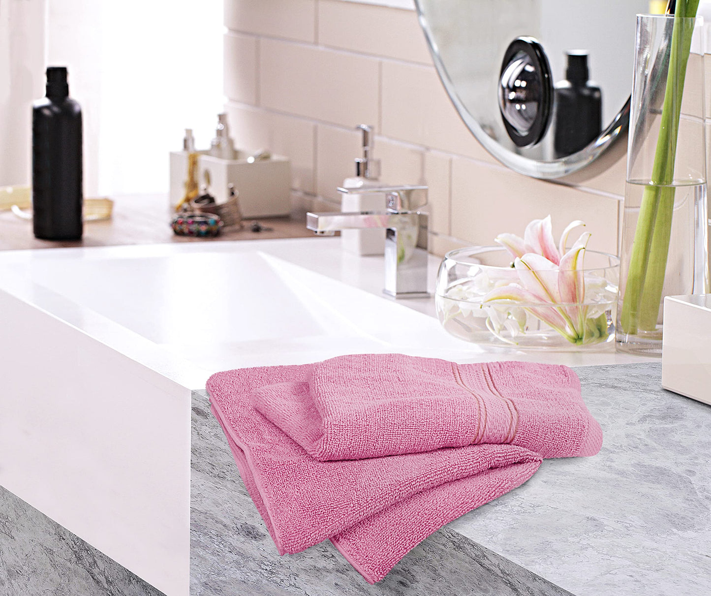 Utopia Towels, Premium Towel Set, 100% Ringspun Cotton, Ultra Soft and Highly Absorbent, 600gsm, for Bathroom, Gym, Shower, Hotel and Spa, 16" x 28", Pink, Pack of 6 - UT0899