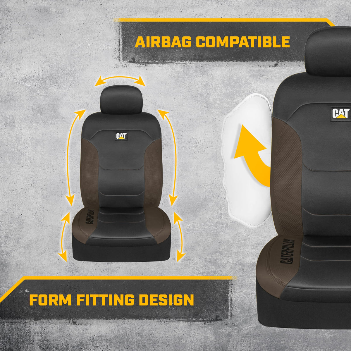 CAT® Flexfit™ seat covers for cars, trucks, and SUVs, front seat covers, airbag-compatible, interior covers, car accessories, 2-piece set, black/beige - CASC2274