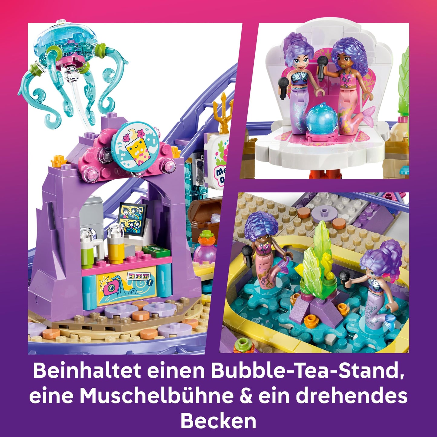 LEGO Friends Mermaid Roller Coaster - Interactive toy with 3 cars, shop, 5 minifigures and accessories - children's room decoration - gift idea for girls aged 8 and up - 42703