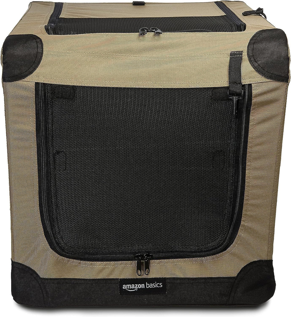 Amazon Basics 2-Door Portable Soft Foldable Cage for Dog or Cat, S (66 x 46 x 46 cm), Brown - 12002-26-APL