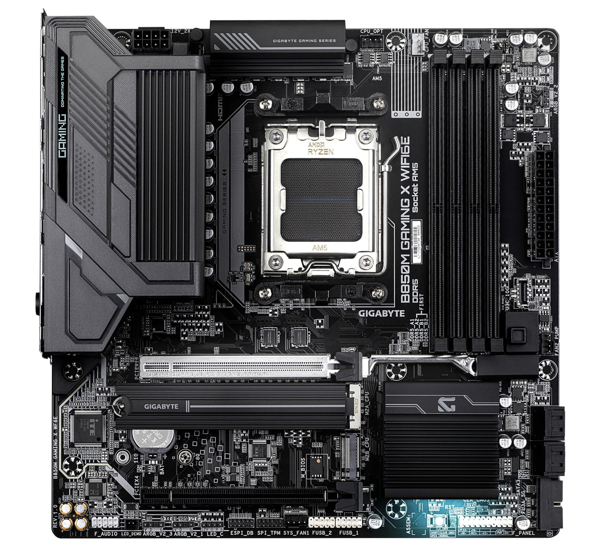 Placa de bază GIGABYTE B850M Gaming X WIFI6E - compatibilă cu procesoarele AMD Ryzen din seria 9000, VRM digital cu 10+2+2 faze, suport pentru memorie DDR5 de până la 8200MHz (OC), 1xPCIe 5.0 + 1xPCIe 4.0 M.2, 2.5LAN, WiFi 6E, USB 3.2 Gen 2.