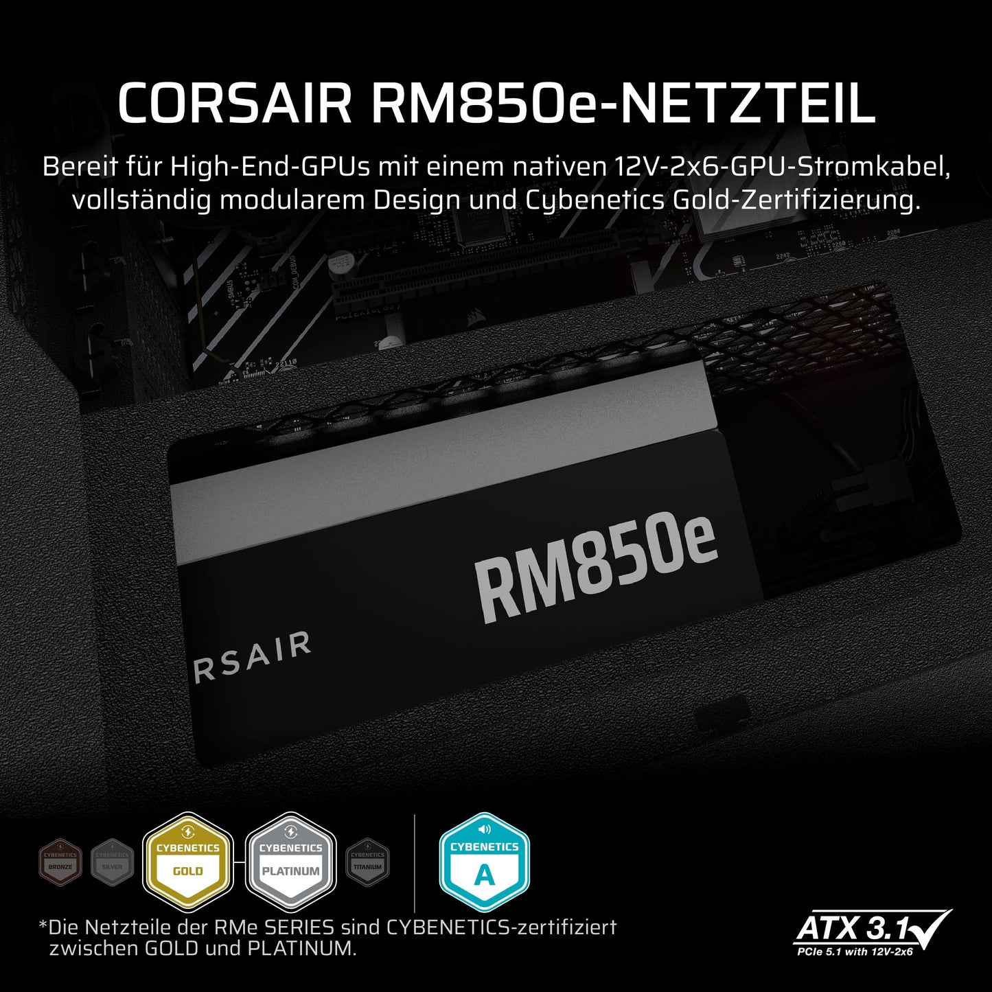 CORSAIR RM850e (2025) ATX power supply with 12V 2x6 cable - black - CP-9020296-EU