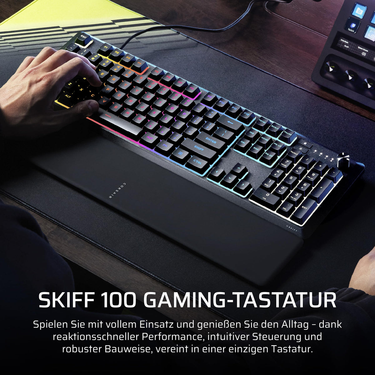 Corsair Skiff 100 Silent RGB Wired Gaming Keyboard - Black - CH-9226H65-DE