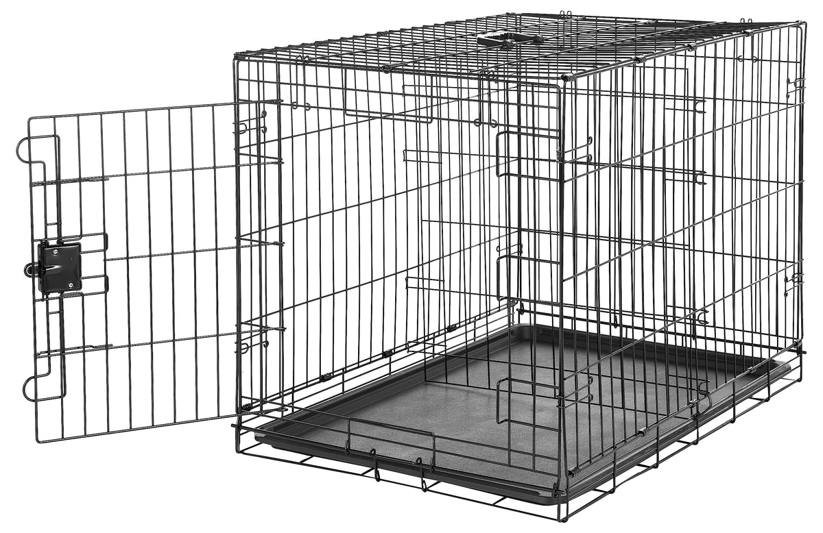 Amazon Basics Collapsible Dog Crate Made of Wire with Floor Tray, Single Door, Black, L 91 x W 58 x H 64 cm - 9001N-36A