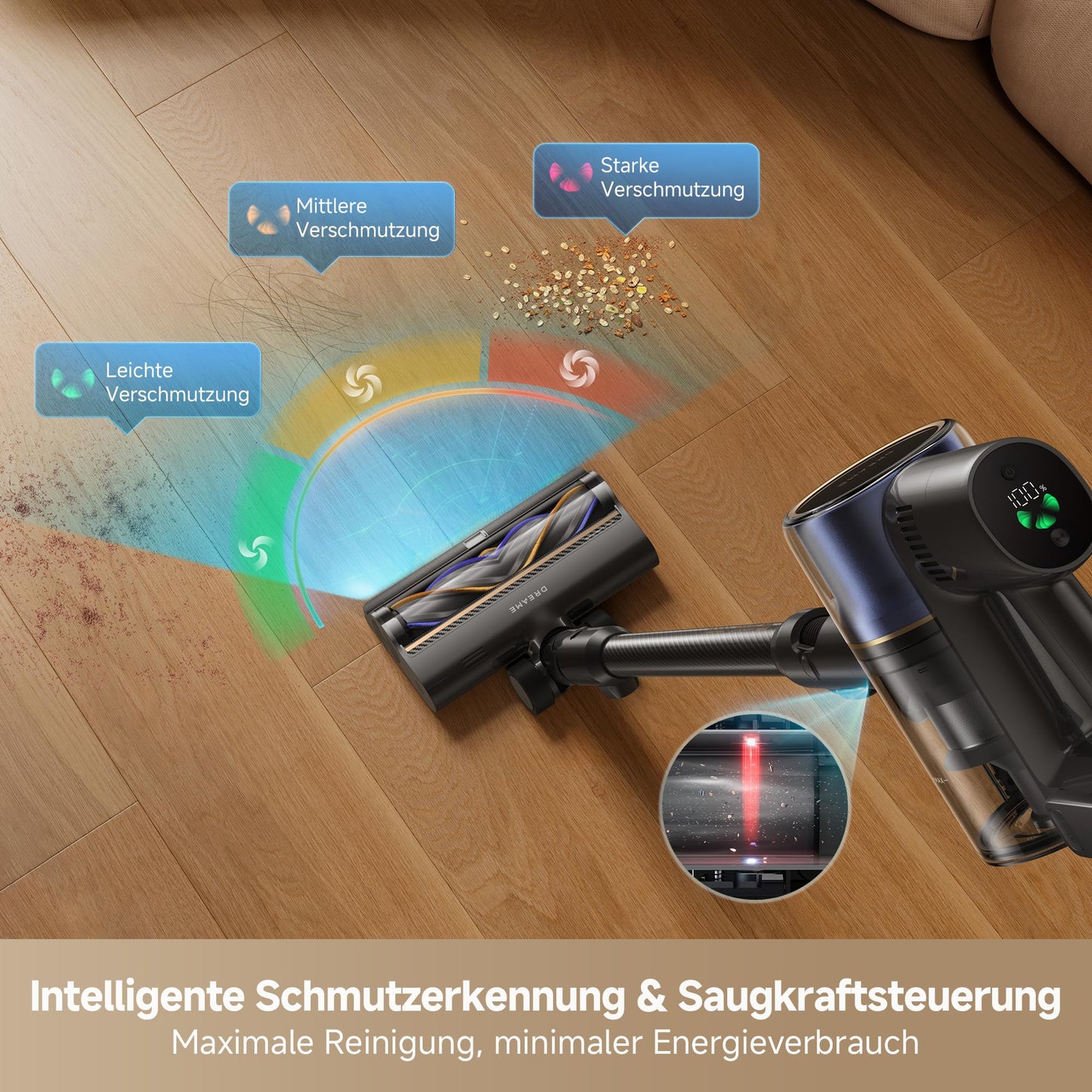 dreame R20 Pro-A cordless vacuum cleaner, anti-tangle hair cutting system, 90° flexible, LED display, up to 600 W / 26,000 Pa, for carpets and hard floors, CelesTect light, up to 90 min - VRV73H