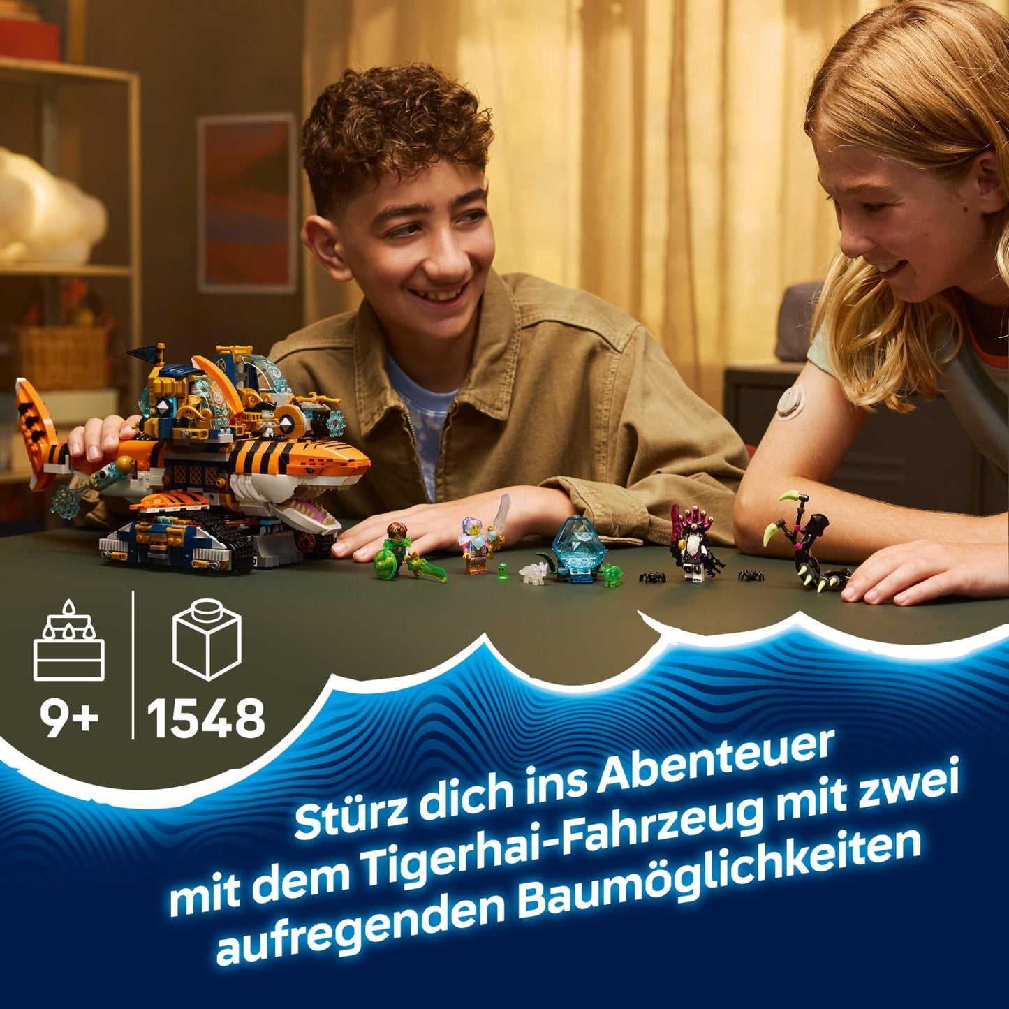 LEGO DREAMZzz 2in1 tiger shark vehicle - toy convertible into pirate ship with cannon - including 5 minifigures and 2 collectible treasure creatures - gift for boys aged 9 and up - 71515