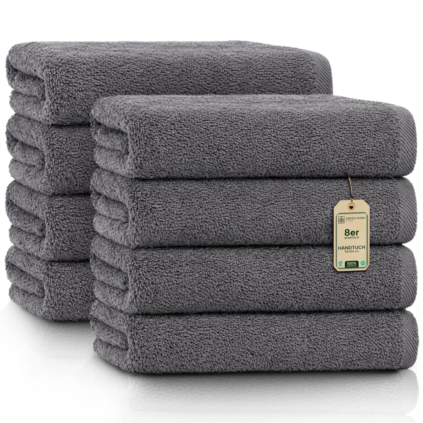 NatureMark Towels - Set of 8 - 100% Cotton, Soft & Absorbent, Premium Quality for Bathroom, Spa and Fitness, 50 × 100cm, Anthracite Gray - NM-HT0702