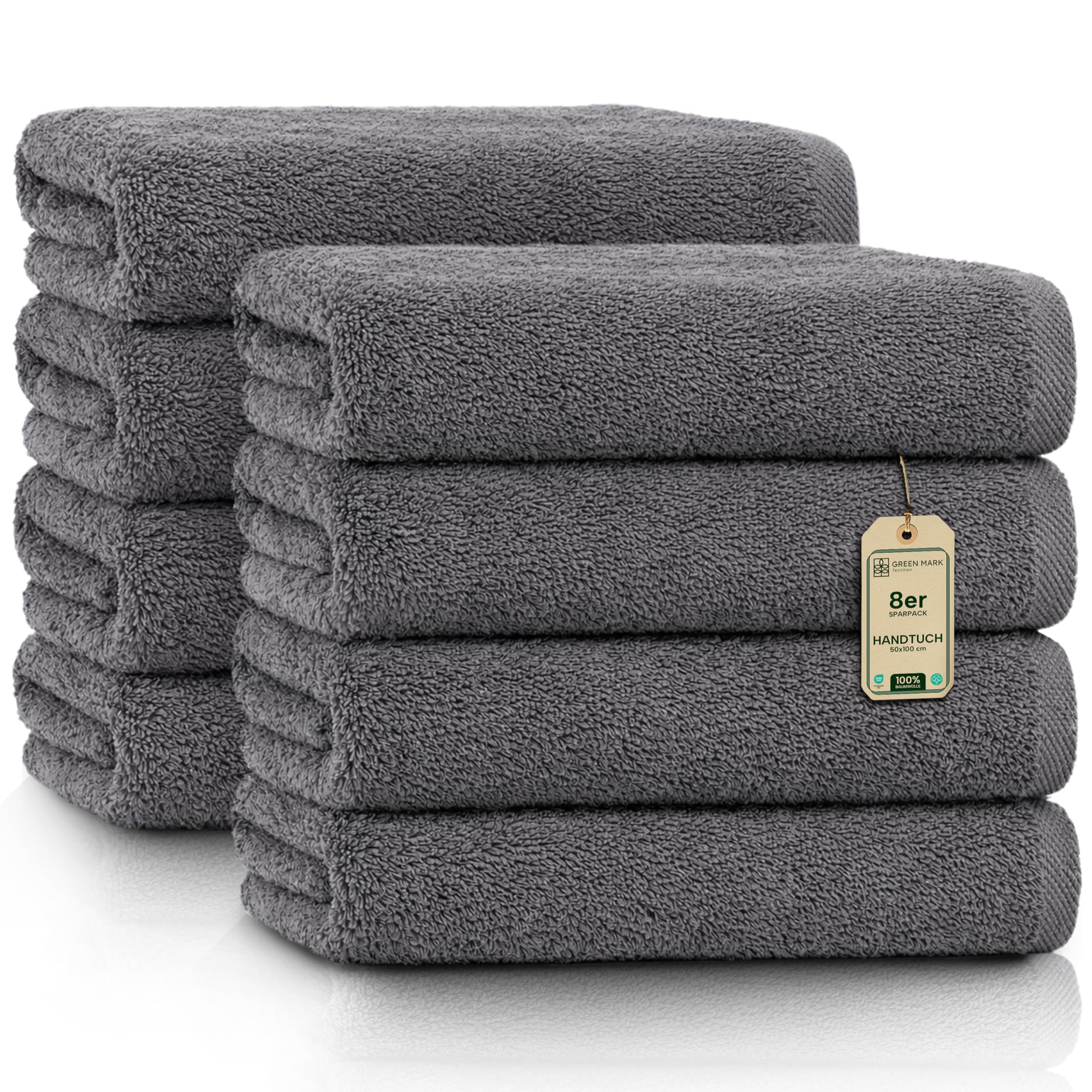 NatureMark Prosoape - Set de 8 - 100% bumbac, moi și absorbante, calitate premium pentru baie, spa și fitness, 50 × 100 cm, gri antracit - NM-HT0702