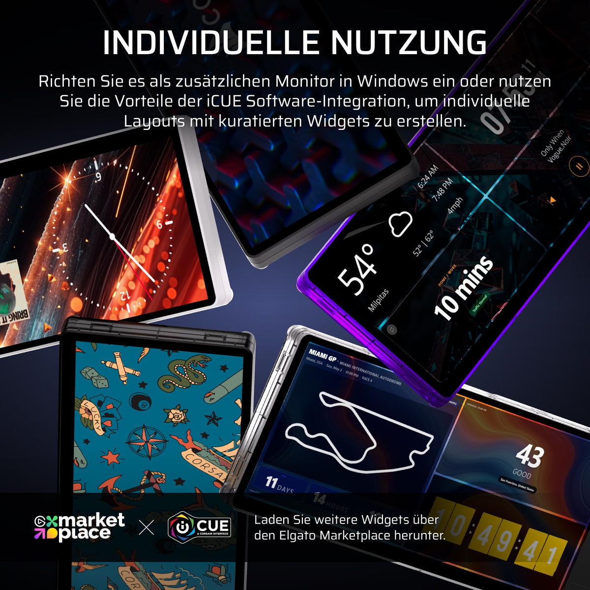 CORSAIR XENEON EDGE 14,5-Zoll-2K-LCD-Touchscreen HDMI și USB-C – Gri fumuriu - CC-9011357-WW