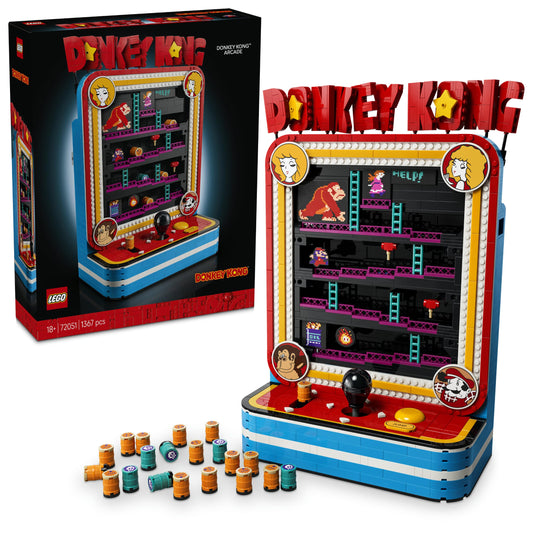 LEGO Super Mario Donkey Kong Arcade - Interactive 3D model building for adults with joystick and barrels for retro room decoration - Collectible gaming fan item - Gift for gamers aged 18 and over - 72051