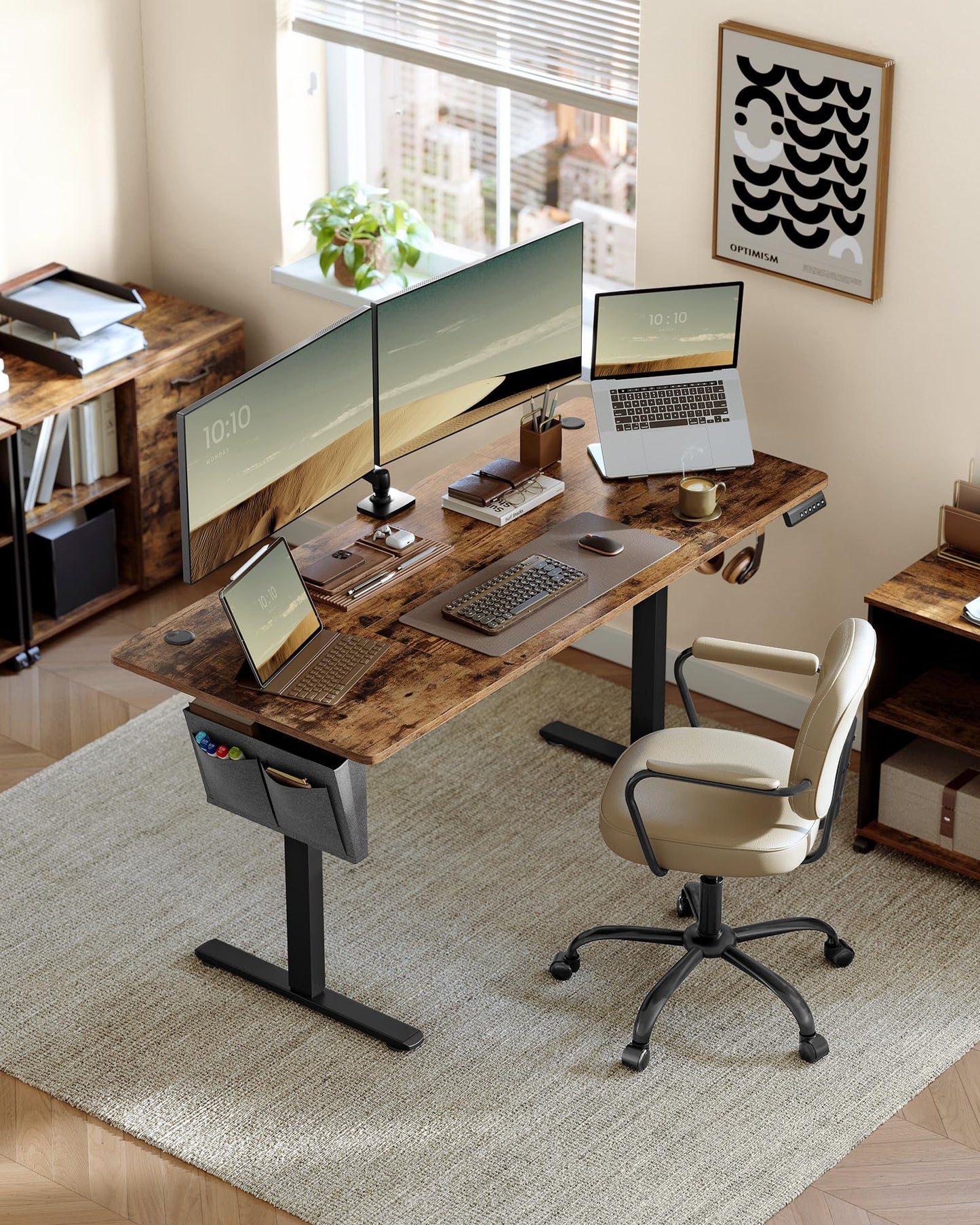 SONGMICS Electric height-adjustable desk, 160 x 70 cm, infinitely adjustable, memory function with 4 heights, vintage brown LSD136K01