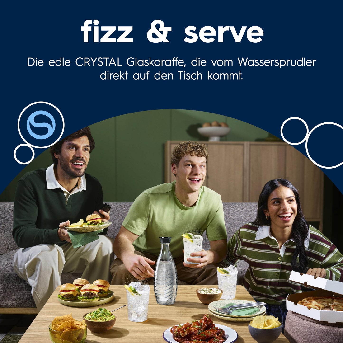 SodaStream Crystal 3.0 Wassersprudler mit Glaskaraffe, Sprudelwasser-Maschine mit Quick-Connect CO2-Zylinder, inkl. 2 spülmaschinenfesten Glaskaraffen je 0,7 L, Grau - 1100462490
