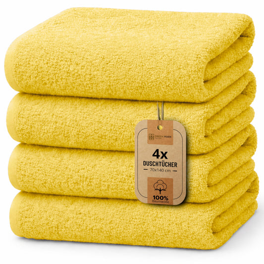 Set de 4 prosoape de duș NatureMark - prosoape de duș moi și absorbante, fabricate din bumbac 100%, potrivite pentru utilizarea zilnică - galben, 70x140 cm - NM-HT0724
