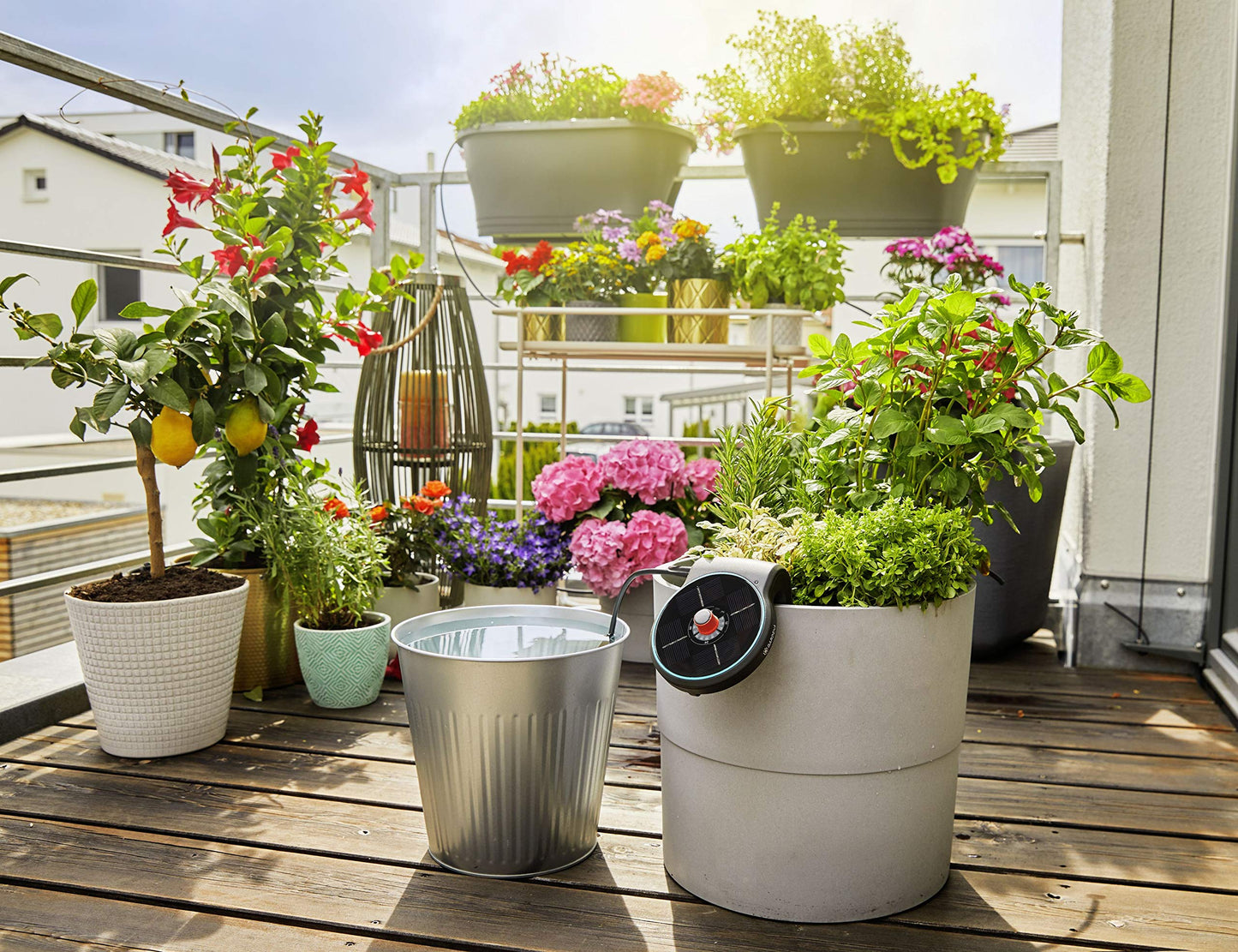 Gardena Solar Irrigation AquaBloom Set: Solar Powered Irrigation System for Balcony and Potted Plants, up to 4 m Height, Season Independent (13300-20)