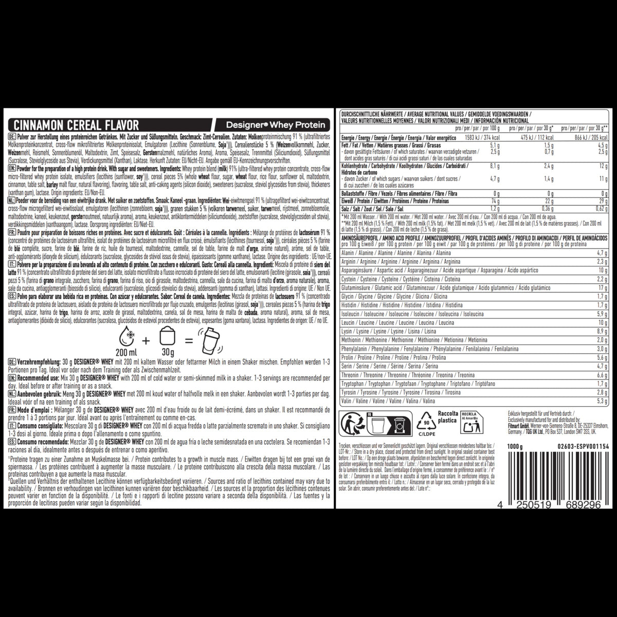 Pulbere de proteine ESN Designer Whey, Cereale cu scorțișoară, 1 kg - P-ESN1001c