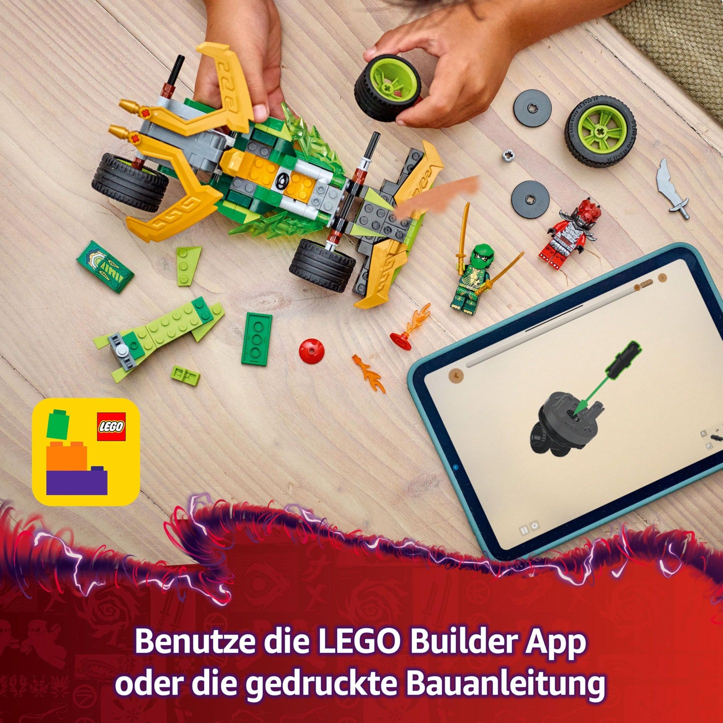 LEGO NINJAGO Lloyd's action car - car building toy with 2 minifigures for role play, buildable toy car for children - gift for boys and girls aged 7 and over 71828