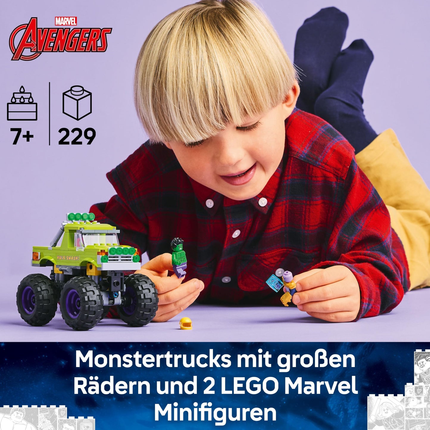 LEGO ǀ Marvel Hulk Truck vs. Thanos - Creative superhero toy - Avengers vehicle and minifigures - Monster truck for fun - Gift for boys and girls aged 7 and up - 76312
