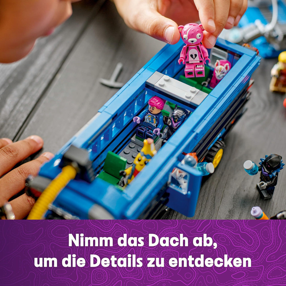 LEGO Fortnite Battle Bus, toy from the video game with minifigures, gift for gaming fans aged 10 and up, vehicle building set for kids, creative birthday gift - 77073