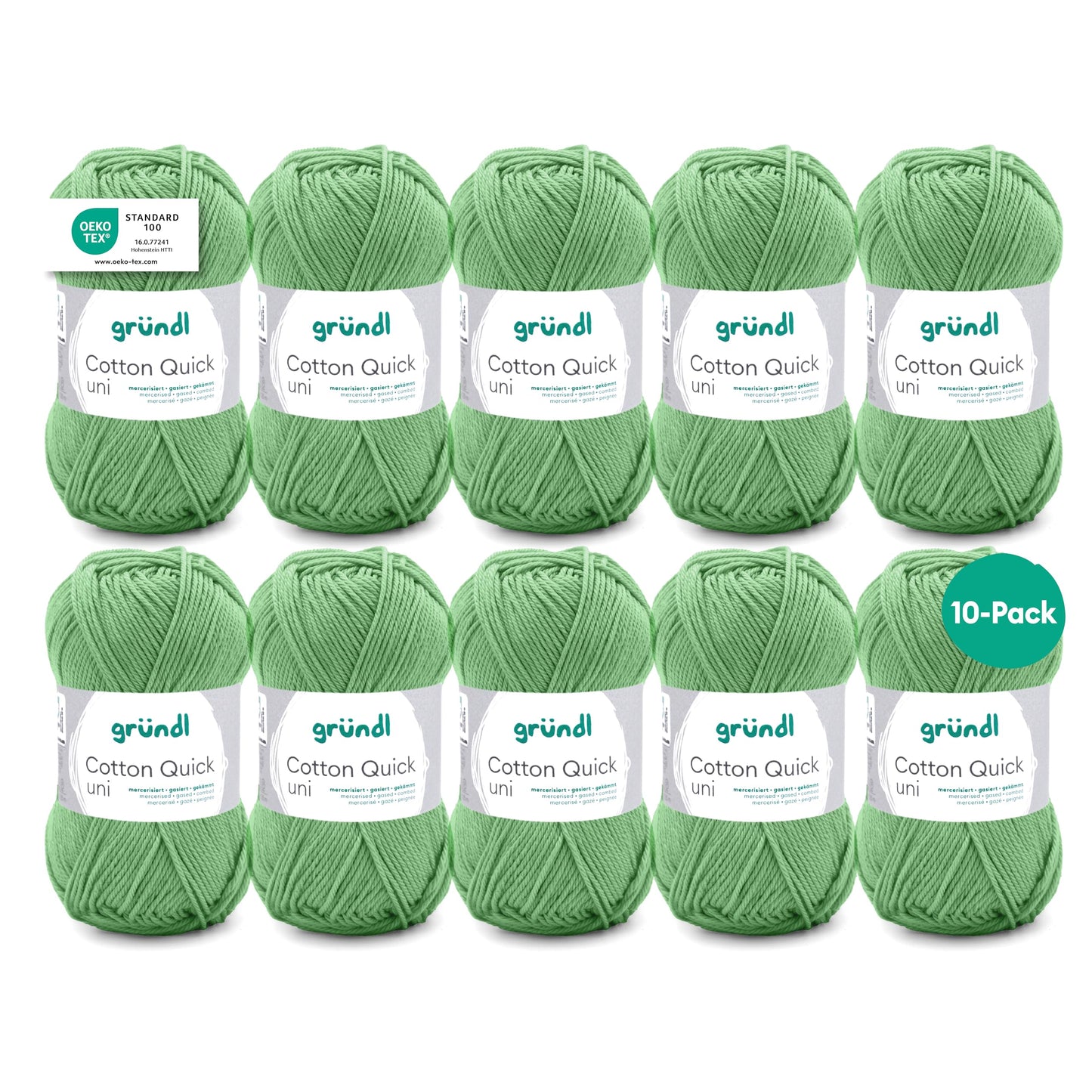 Gründl Wolle Cotton Quick uni - thin wool for crocheting - knitting yarn - crochet yarn - shiny and skin-friendly - 100% cotton - 10 balls 50 g / 125 m - needle size 3-4 - sage - 865-165