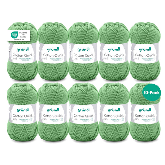 Gründl Wolle Cotton Quick uni - thin wool for crocheting - knitting yarn - crochet yarn - shiny and skin-friendly - 100% cotton - 10 balls 50 g / 125 m - needle size 3-4 - sage - 865-165