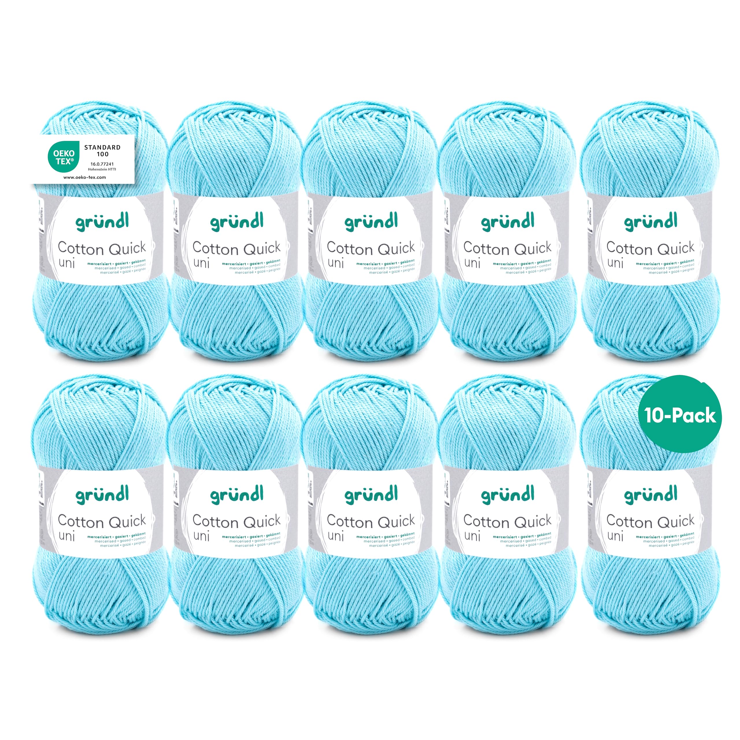 Gründl Wolle Cotton Quick uni - thin wool for crocheting - knitting yarn - crochet yarn - shiny and skin-friendly - 100% cotton - 10 balls 50 g / 125 m - needle size 3-4 - baby blue - 865-141