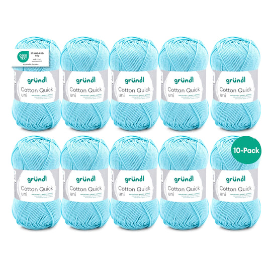 Gründl Wolle Cotton Quick uni - thin wool for crocheting - knitting yarn - crochet yarn - shiny and skin-friendly - 100% cotton - 10 balls 50 g / 125 m - needle size 3-4 - baby blue - 865-141