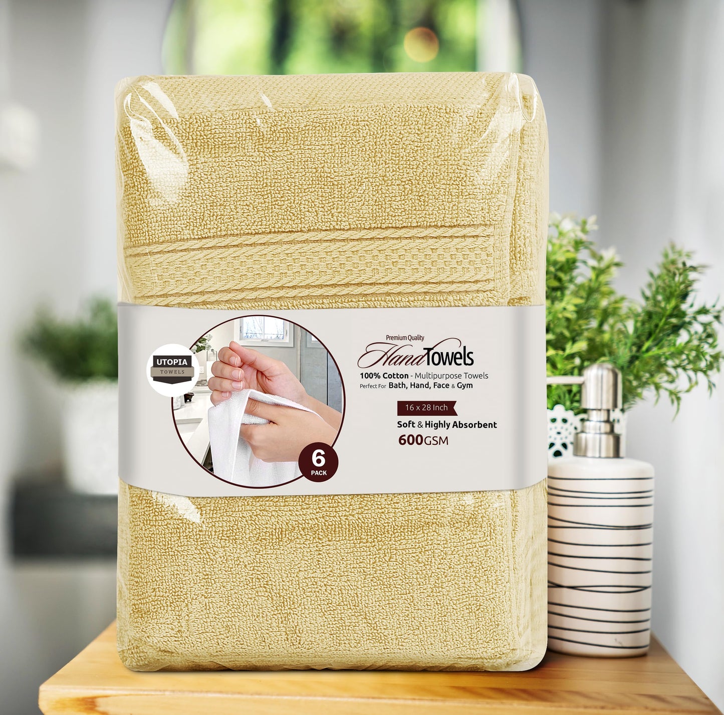 Utopia Towels - Cotton Hand Towel Set - 100% Cotton Ultra Soft and Very Absorbent, 41 x 71 cm - Pack of 6 (Beige) - SC6