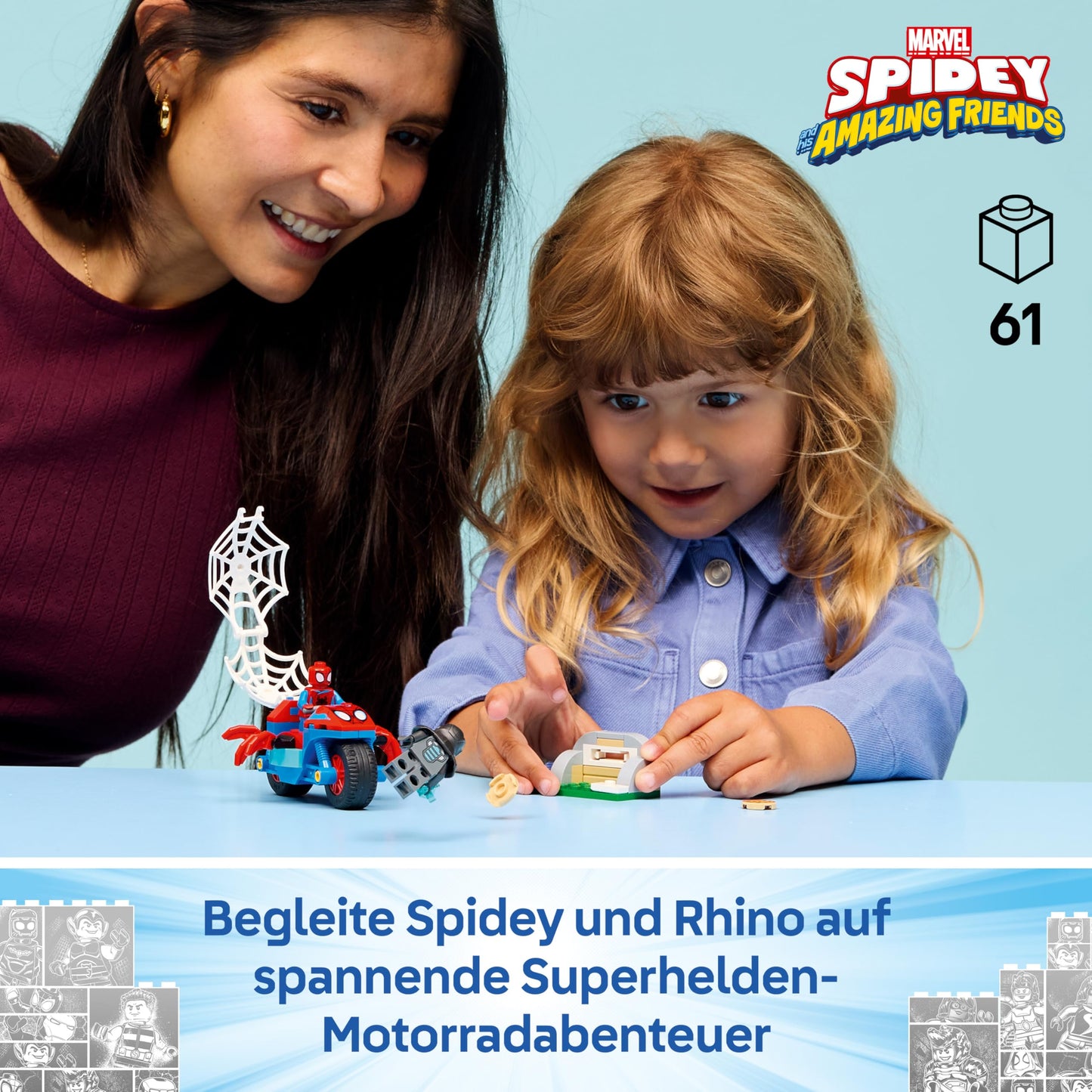 LEGO ǀ Marvel Spidey and his super friends Spidey on motorcycle vs. Rhino - superhero toy with motorcycle and 2 minifigures - gift for boys aged 4 and up and fans of the series - 11206