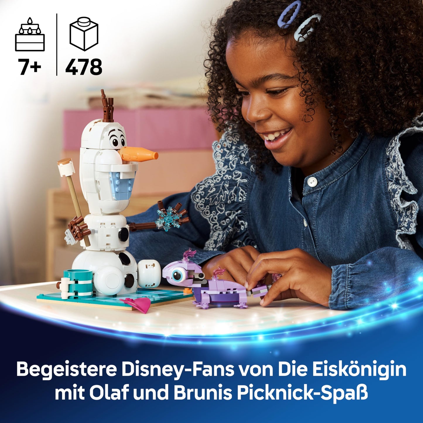 LEGO ǀ Disney Frozen picnic fun with Olaf and Bruni - snowman figure with picnic blanket and accessories - DIY decoration for the bedroom - gift for girls aged 7 and up and Frozen fans - 43287