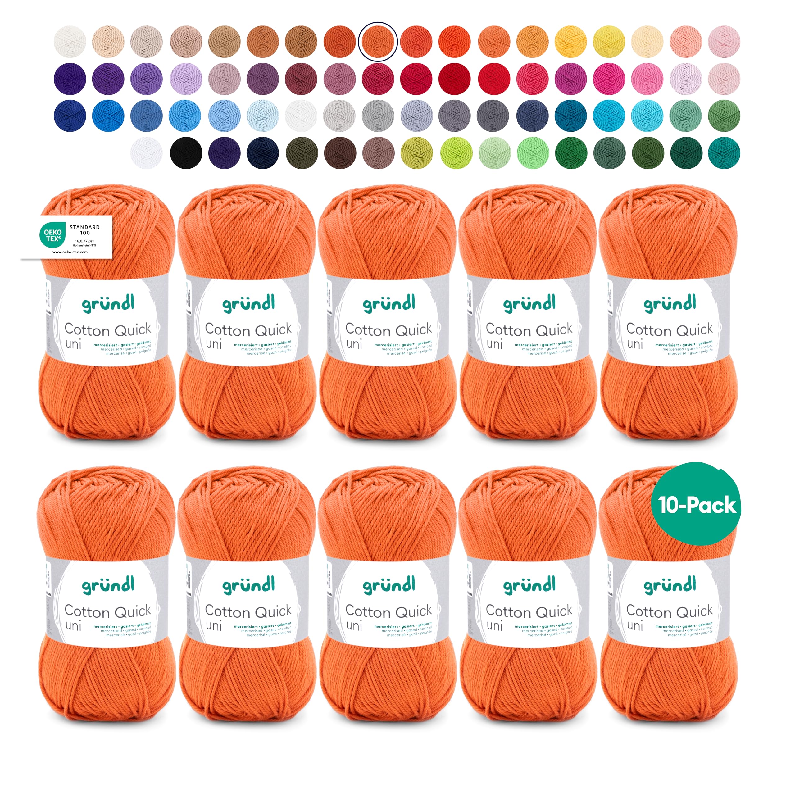 Gründl Wolle Cotton Quick uni - thin wool for crocheting - knitting yarn - crochet yarn - shiny and skin-friendly - 100% cotton - 10 balls 50 g / 125 m - needle size 3-4 - bronze - 865-175