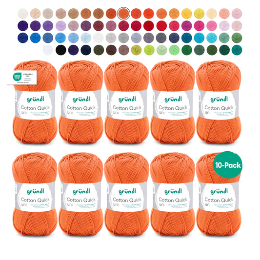 Gründl Wolle Cotton Quick uni - thin wool for crocheting - knitting yarn - crochet yarn - shiny and skin-friendly - 100% cotton - 10 balls 50 g / 125 m - needle size 3-4 - bronze - 865-175