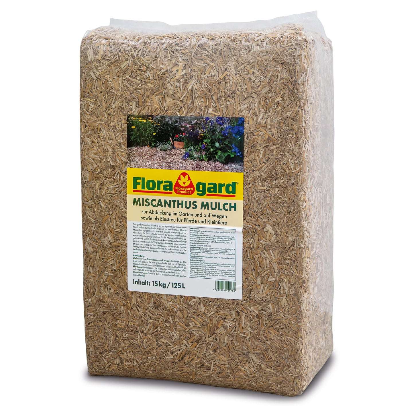 Floragard Miscanthus Mulch 125 L - sustainable bark mulch alternative made from Miscanthus for ground cover - inhibits weeds, stores moisture and improves the soil climate in beds and garden areas - 130795