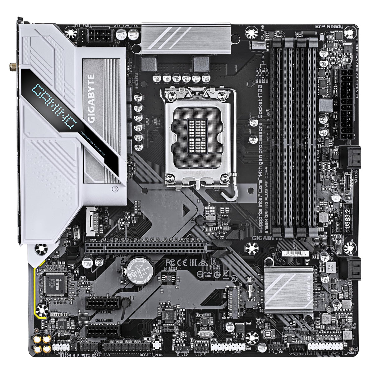 GIGABYTE B760M Gaming Plus WiFi DDR4-Mainboard - Suportă procesoare Intel Core de generația a 14-a, VRM cu 4+1+1 faze, până la 5333 MHz DDR4 (OC), 2xPCIe 4.0 M.2, Wi-Fi 6, 1 GbE LAN, USB 3.2 Gen 1