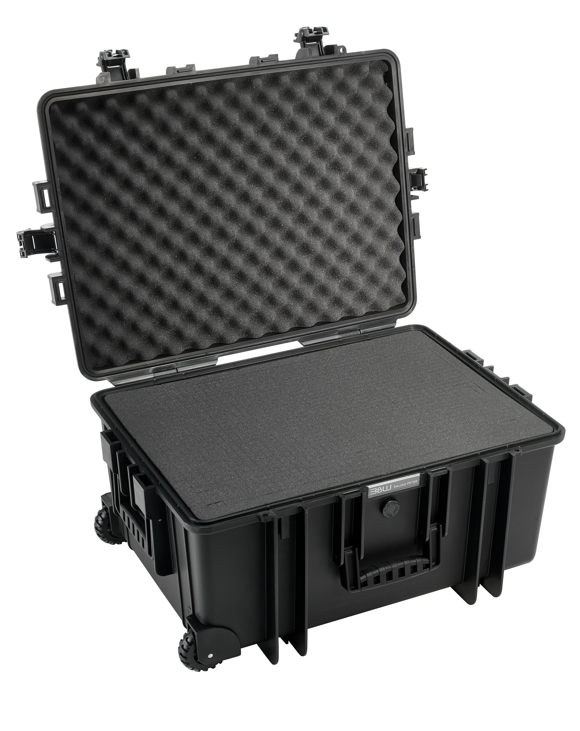 B&W Outdoor transport case - Type 6800 - Black with cube foam, trolley case, ideal for touring - Waterproof according to IP67 certification, dustproof, shatterproof and indestructible - 6800/B/SI