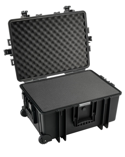 B&W Outdoor transport case - Type 6800 - Black with cube foam, trolley case, ideal for touring - Waterproof according to IP67 certification, dustproof, shatterproof and indestructible - 6800/B/SI