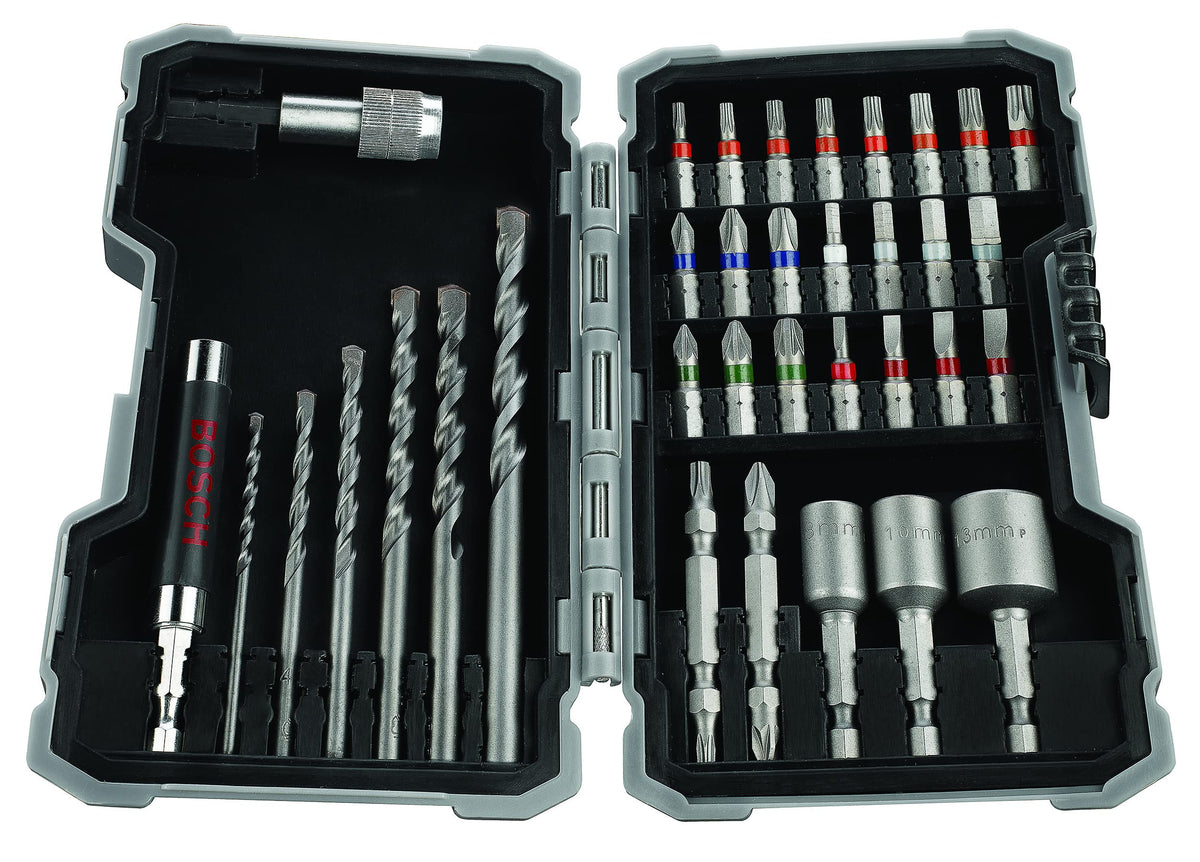 Set de accesorii Bosch Professional 35tlg. CYL-3 pentru beton, cu burghie și biți extra duri (biți cu cruce, Pozidriv, Hex, TH, S-Bit, accesorii pentru burghiu și șurubelniță) - 2607017326