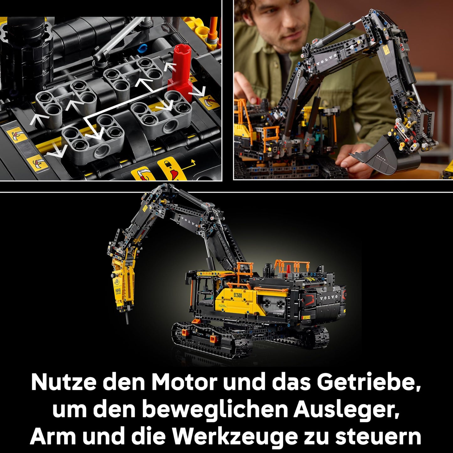 LEGO Technic Volvo EC500 Hybrid Excavator - Motorized Toy Car Model for Adults with Moving Boom, Chain Drive and Interchangeable Hammer and Shovel - Gift Idea - 42215
