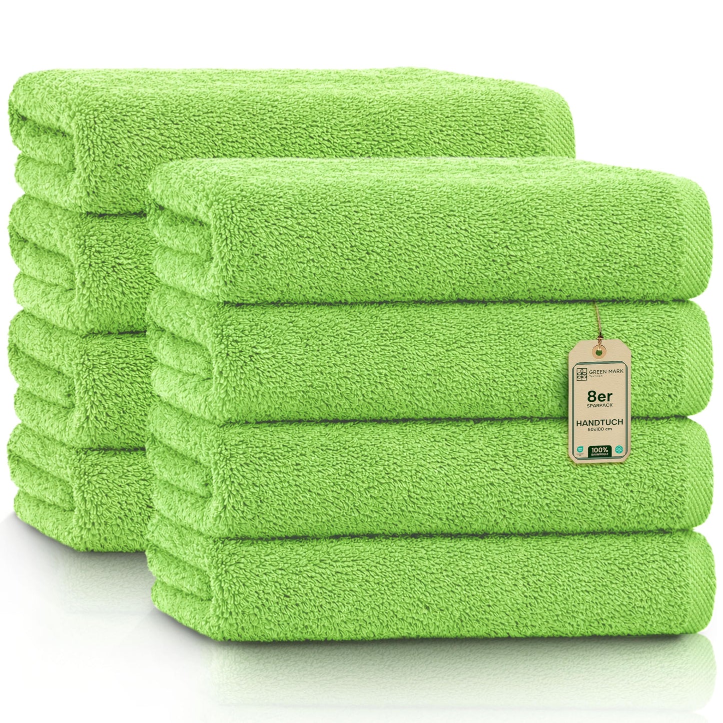 NatureMark Towels - Set of 8 - 100% Cotton, Soft & Absorbent, Premium Quality for Bathroom, Spa and Fitness, 50 × 100cm, Apple Green - NM-HT0705