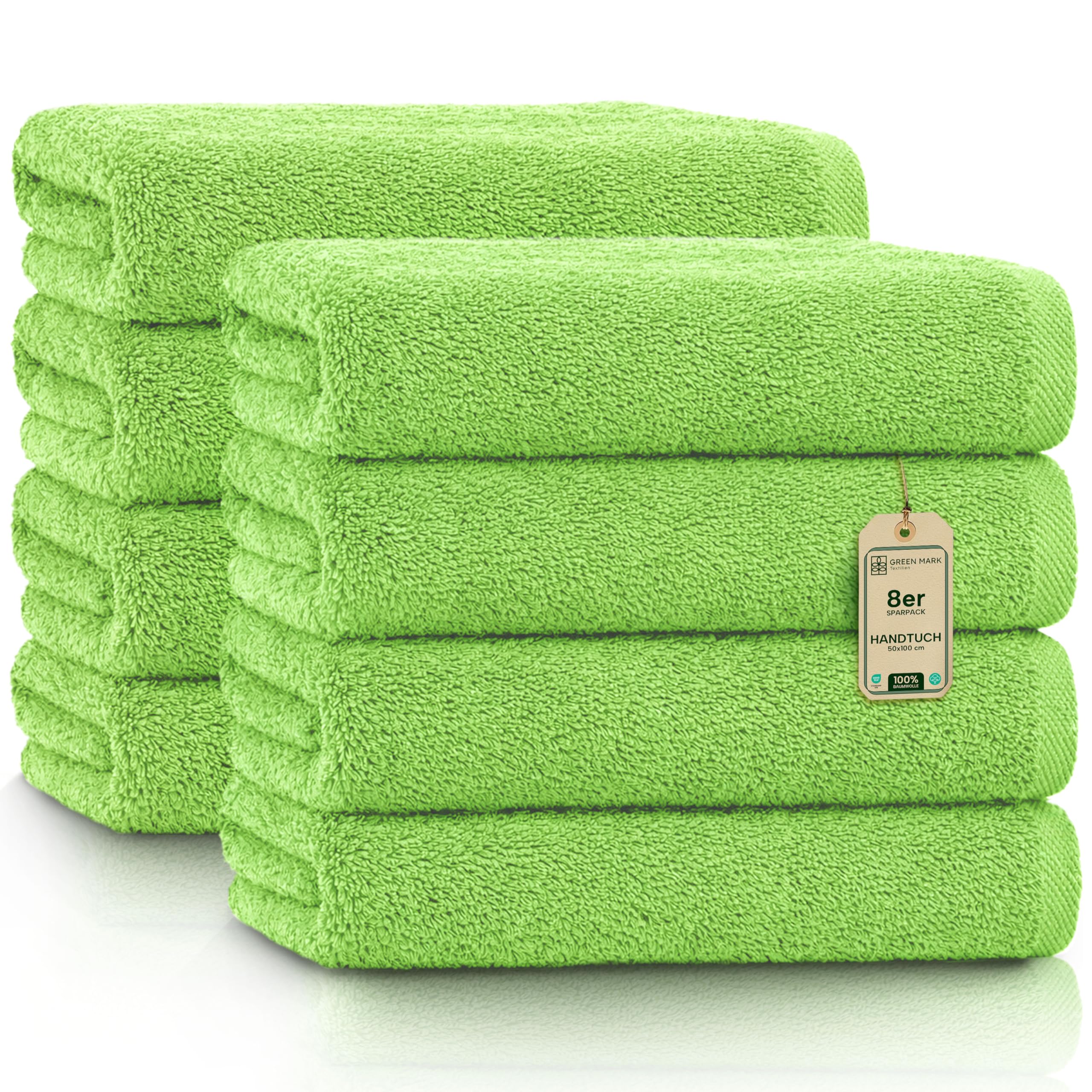 Prosoape NatureMark – Set de 8 – 100% bumbac, moi și absorbante, calitate premium pentru baie, spa și fitness, 50 × 100cm, verde măr – NM-HT0705