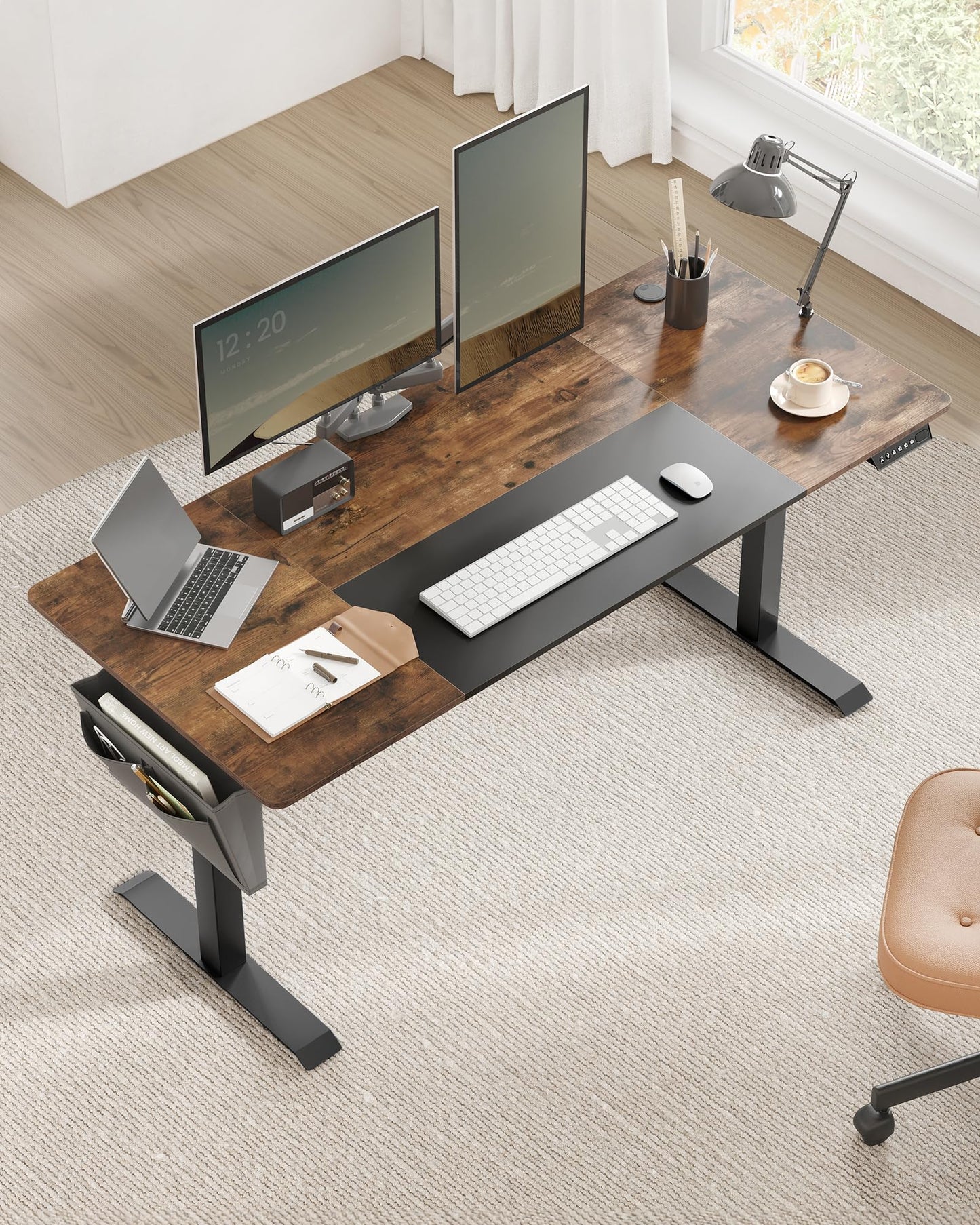 SONGMICS Electric height-adjustable desk, 160 x 70 cm, infinitely adjustable, memory function with 4 heights, vintage brown-matt black LSD026X01