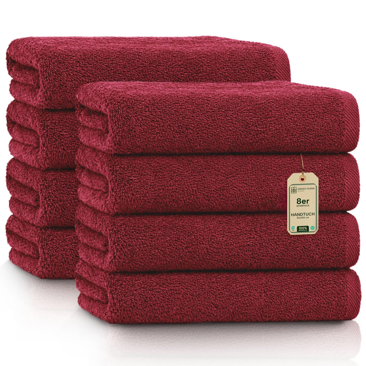 NatureMark Towels - Set of 8 - 100% Cotton, Soft & Absorbent, Premium Quality for Bathroom, Spa and Fitness, 50 × 100cm, Bordeaux Red - 8er_bordeaux