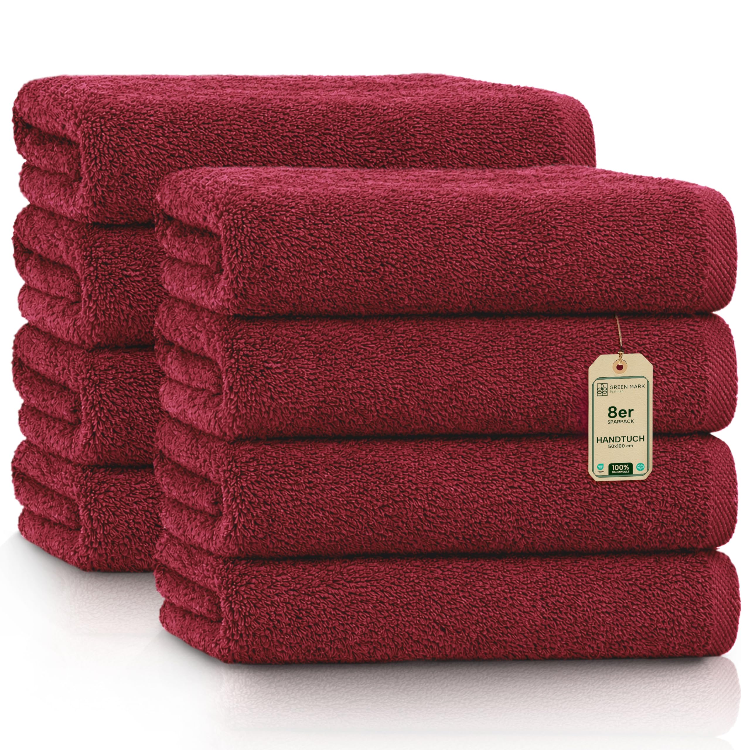 Prosoape NatureMark - Set de 8 - 100% bumbac, moi și absorbante, calitate premium pentru baie, spa și fitness, 50 × 100cm, Roșu Bordeaux - 8er_bordeaux
