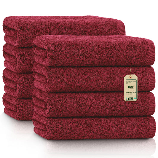 Prosoape NatureMark - Set de 8 - 100% bumbac, moi și absorbante, calitate premium pentru baie, spa și fitness, 50 × 100cm, Roșu Bordeaux - 8er_bordeaux