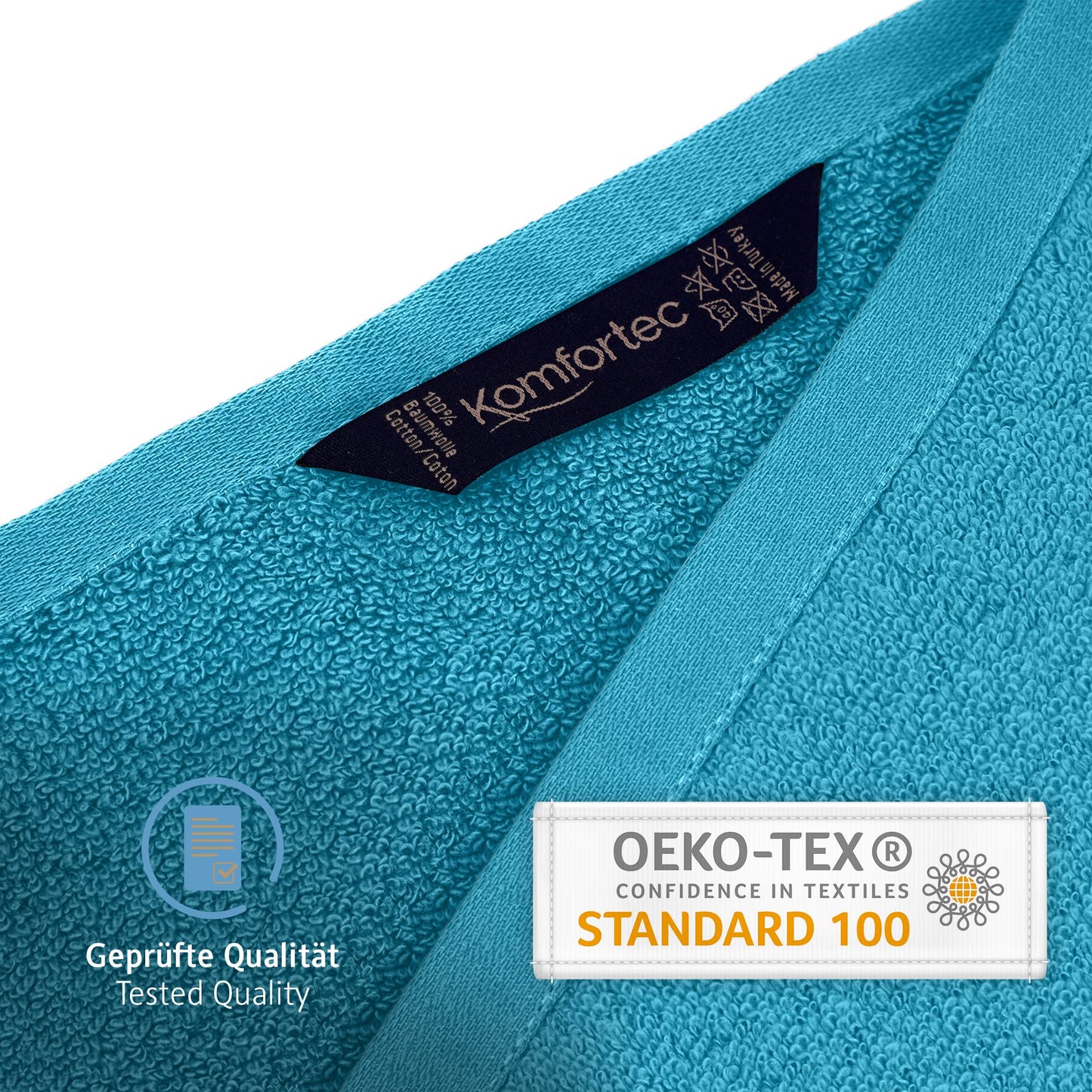 Komfortec set of 8 towels, 4 bath towels 70x140 cm & 4 hand towels 50x100 cm, 100% cotton terry cloth, fluffy and absorbent, turquoise - 4er-50x100-und-4er-70x140-turkis