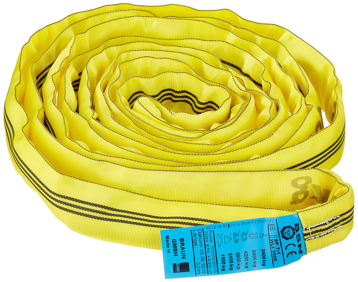 Braun 30061RS Round Sling 3000 kg Load Capacity, 6 m Circumference, Endless with Polyester Core, Yellow