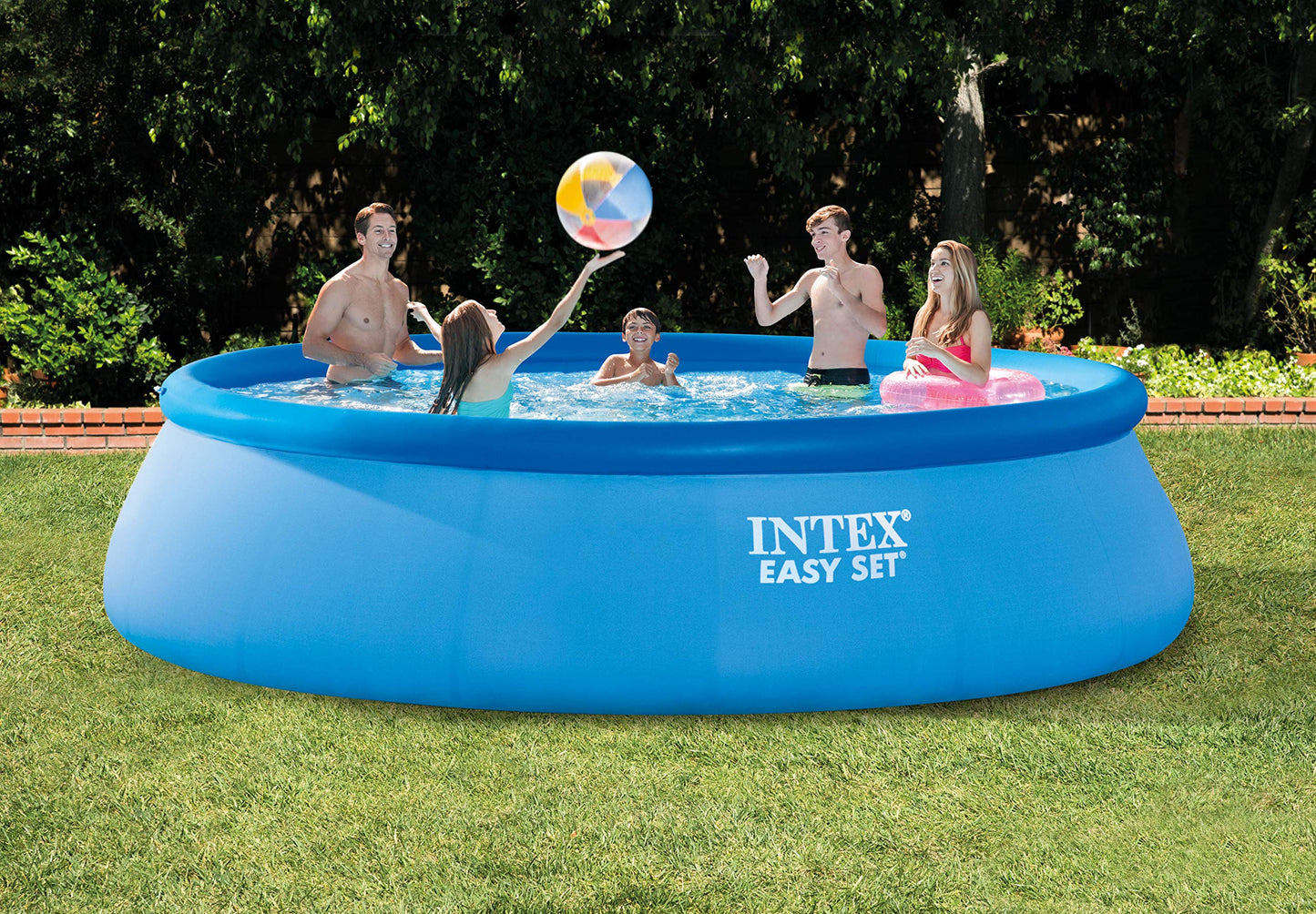 INTEX "Easy Set" round pool above ground pool including 12V filter pump ladder, groundsheet & cover film (4.57x1.07 m), round pool volume 12,430 L, blue (28166GN)