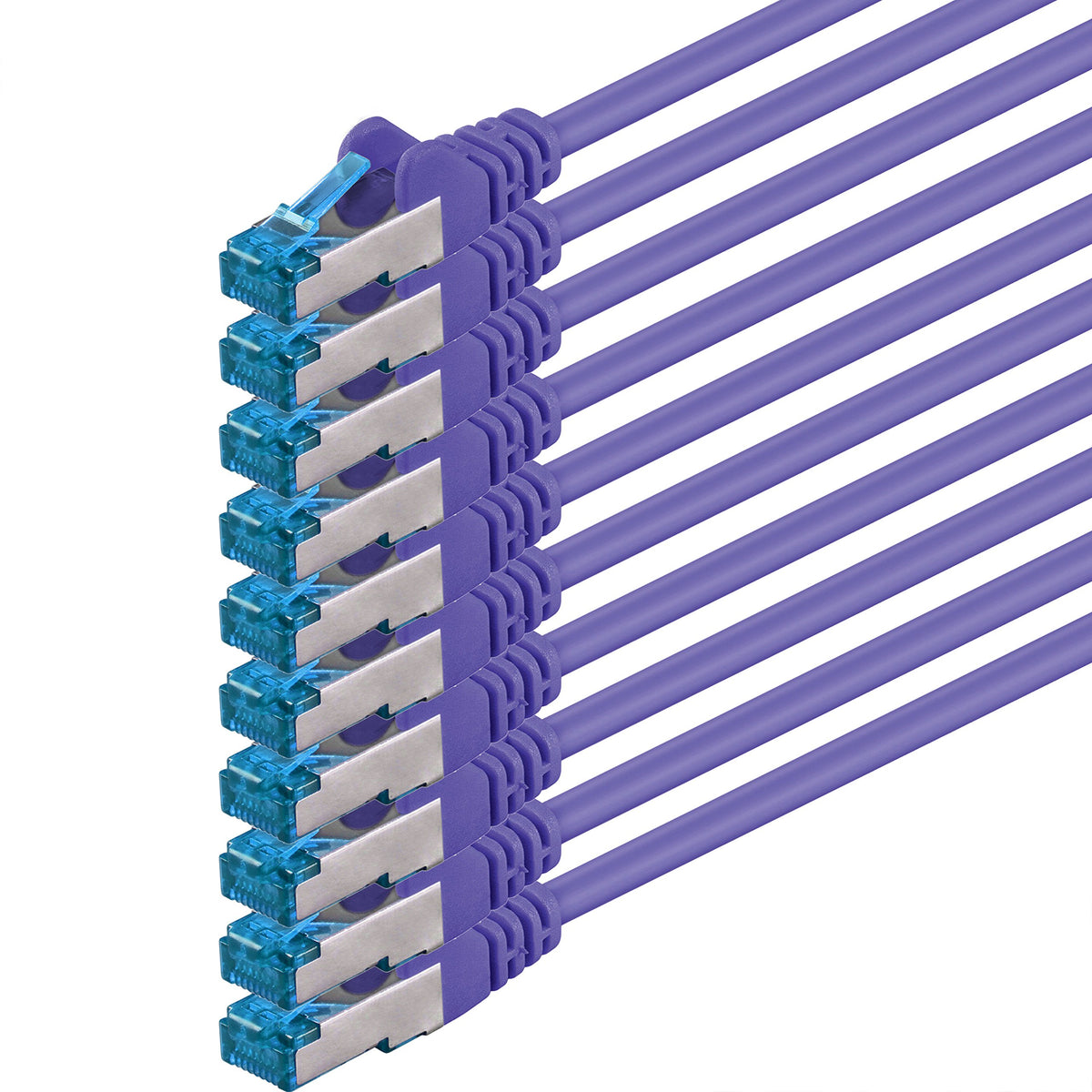 1aTTack.de 3 Meter - CAT6a - Network Cable Purple - 10 Pieces CAT 6 A Patch Cables 10000 Mbit/s SFTP PIMF 500 MHz compatible with CAT5 CAT6 CAT7 DSL Internet Switch Router - 4.25034E+12